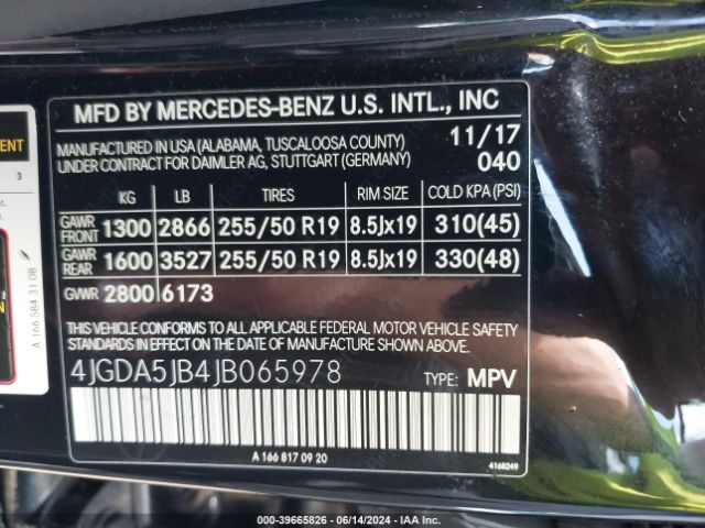 4JGDA5JB4JB065978 Mercedes-Benz GLE 350