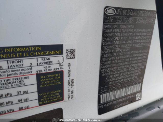 SALWR2SU7MA783936 Land Rover Range Rover Sport Hse Silver Edition Mhev
