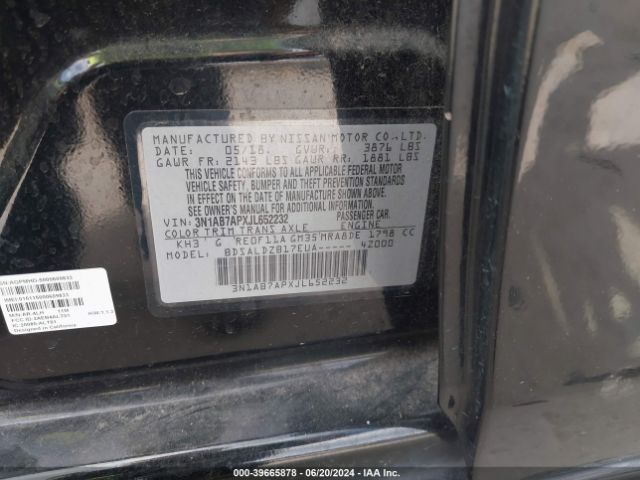 3N1AB7APXJL652232 Nissan SENTRA SV