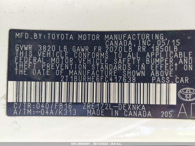 Toyota COROLLA LE 2015 2T1BURHE6FC417638 Image 9