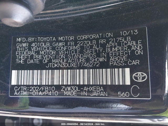 Toyota Prius Two 2014 JTDKN3DUXE1746272 Image 9