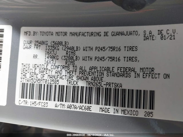 Toyota Tacoma Sr5 2021 3TYAX5GN5MT012585 Image 9