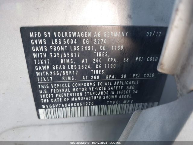 WVGBV7AX4HK051270 Volkswagen Tiguan 2.0t/2.0t S