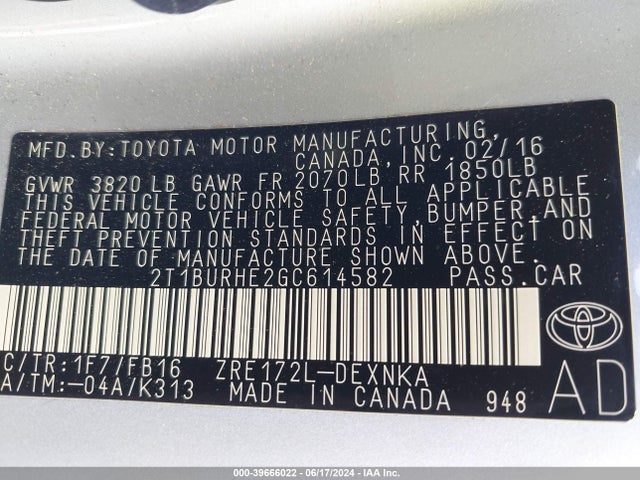 Toyota COROLLA LE 2016 2T1BURHE2GC614582 Image 9