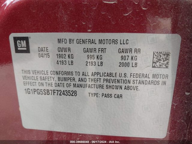 1G1PG5SB7F7243528 Chevrolet CRUZE LTZ