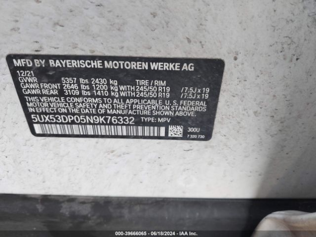 5UX53DP05N9K76332 BMW X3 Xdrive30i