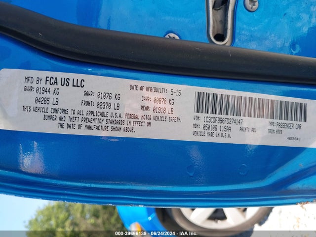 Dodge DART SXT 2015 1C3CDFBB0FD374147 Image 9