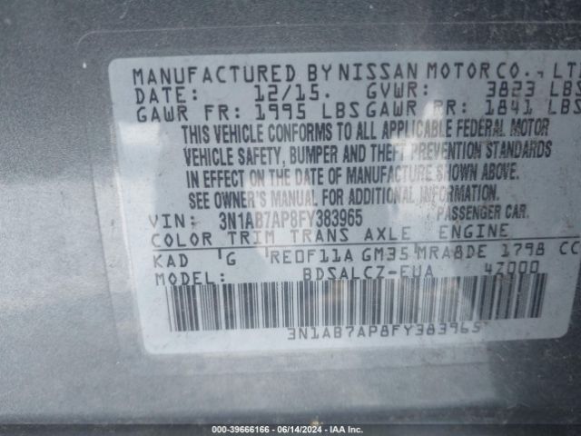 3N1AB7AP8FY383965 Nissan SENTRA S