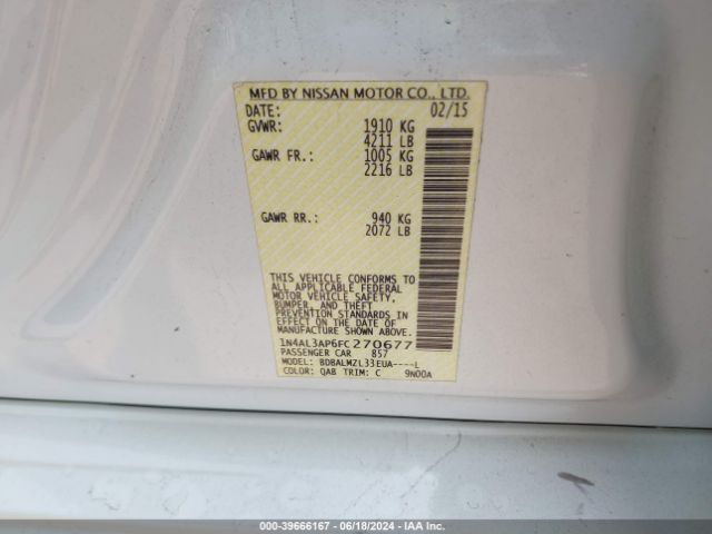 1N4AL3AP6FC270677 Nissan Altima 2.5 Sv