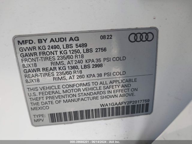 WA1GAAFY2P2017759 Audi Q5 Premium 45 Tfsi S Line Quattro