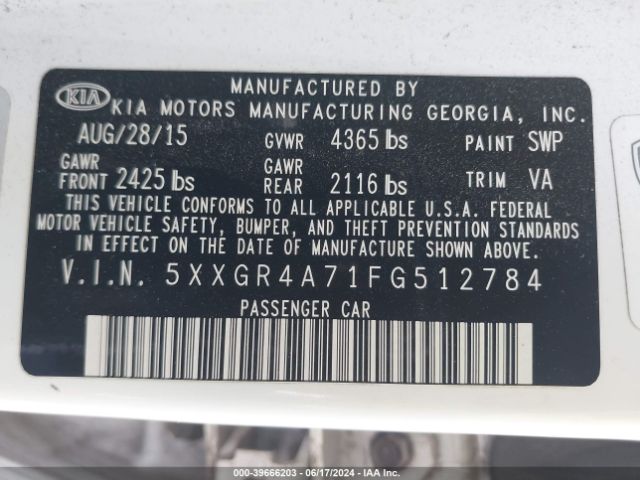 5XXGR4A71FG512784 KIA OPTIMA SX