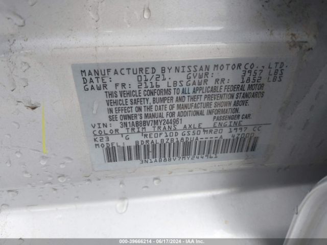 3N1AB8BV7MY244961 Nissan Sentra S Xtronic Cvt