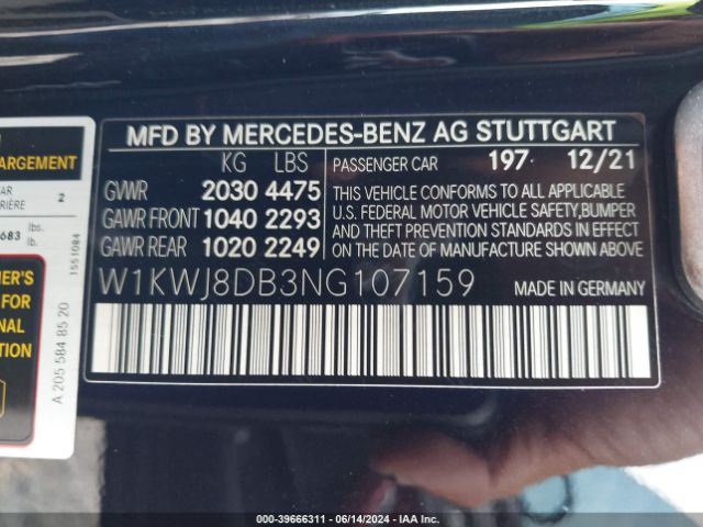 W1KWJ8DB3NG107159 Mercedes-Benz C 300 Coupe