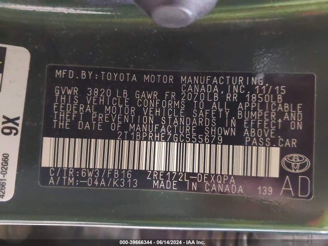 Toyota Corolla Le Eco 2016 2T1BPRHE7GC555679 Image 9