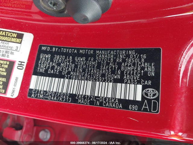 Toyota Corolla S W/special Edition Pkg 2016 2T1BURHE5GC597325 Image 9