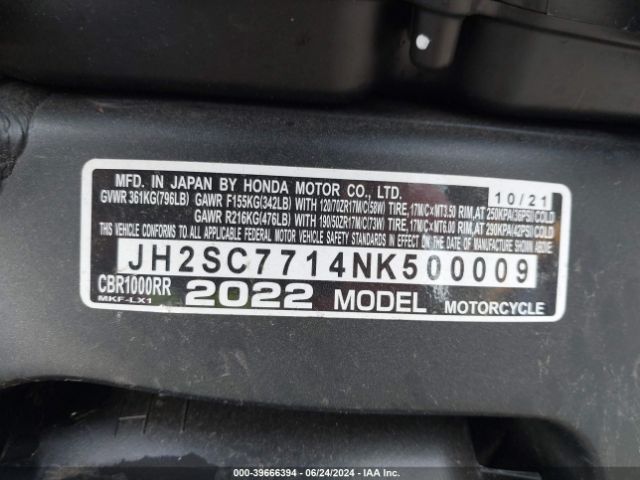 2022 HONDA CBR1000 JH2SC7714NK500009 Photo 9