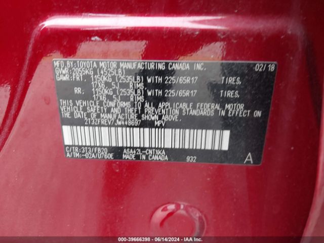 2T3ZFREV7JW448697 Toyota RAV4 LE