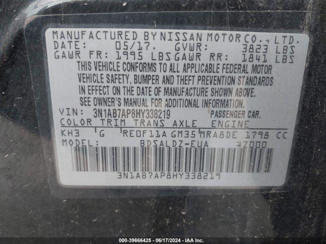 Nissan SENTRA SV 2017 3N1AB7AP8HY338219 Image 9