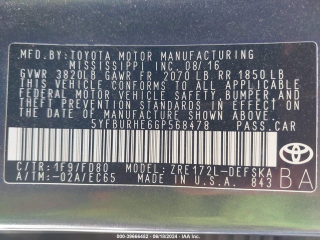 Toyota Corolla S Plus 2016 5YFBURHE6GP568478 Image 9