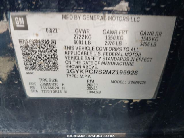 1GYKPCRS2MZ195928 Cadillac Xt6 Fwd Premium Luxury