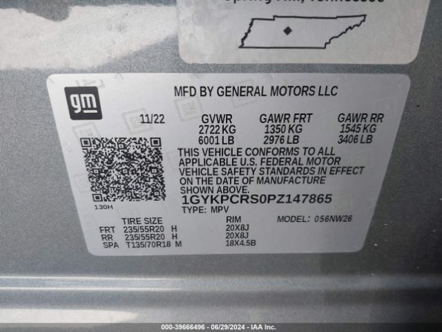 1GYKPCRS0PZ147865 Cadillac Xt6 Fwd Premium Luxury