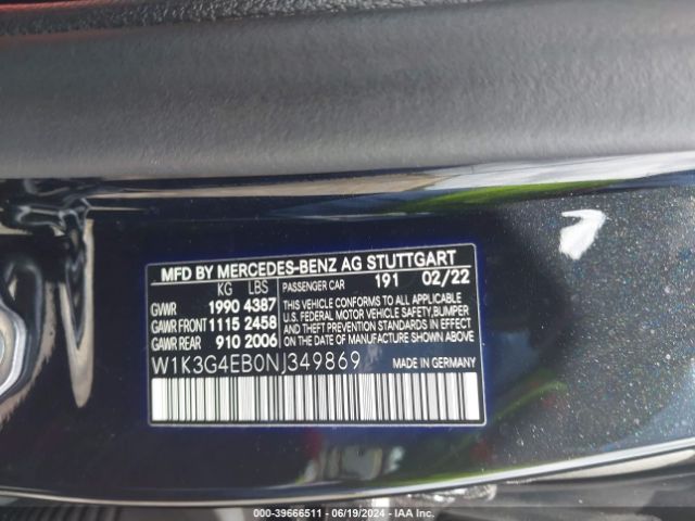 W1K3G4EB0NJ349869 Mercedes-Benz A 220