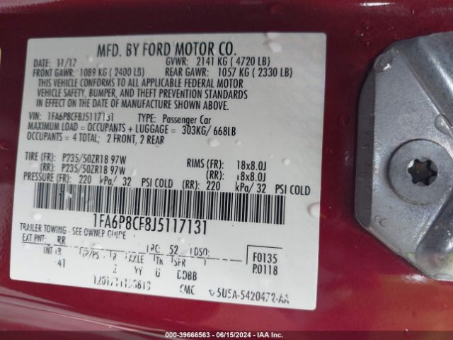 1FA6P8CF8J5117131 Ford Mustang Gt Premium