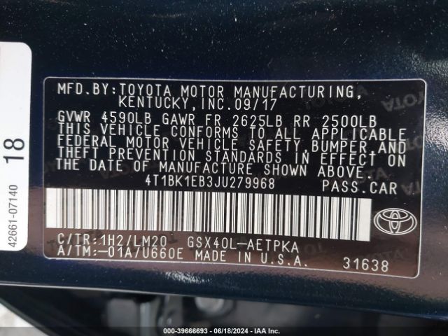 4T1BK1EB3JU279968 Toyota AVALON LIMITED