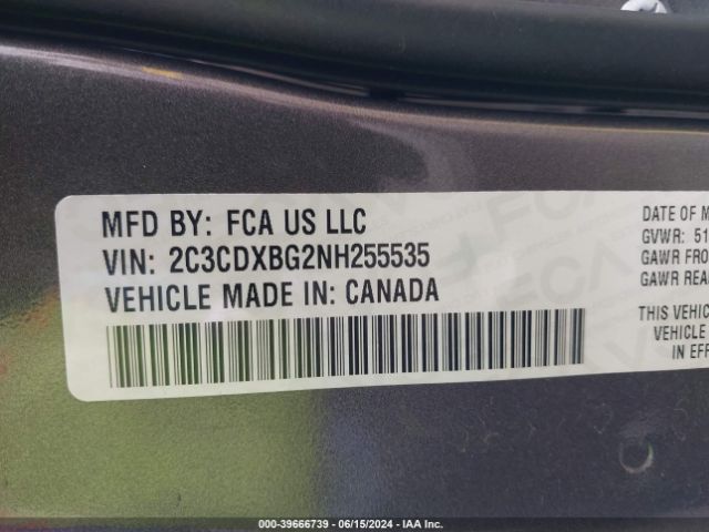 2C3CDXBG2NH255535 Dodge Charger Sxt Rwd