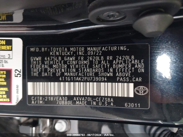 Toyota CAMRY SE 2023 4T1G11AK2PU739094 Image 9