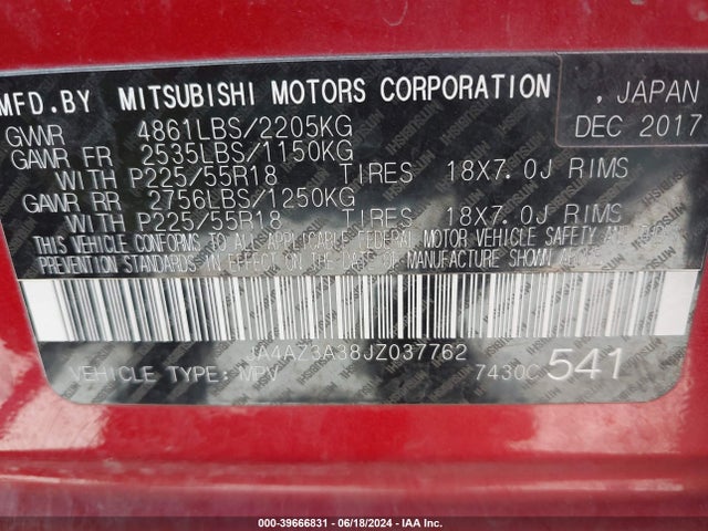JA4AZ3A38JZ037762 Mitsubishi Outlander Se