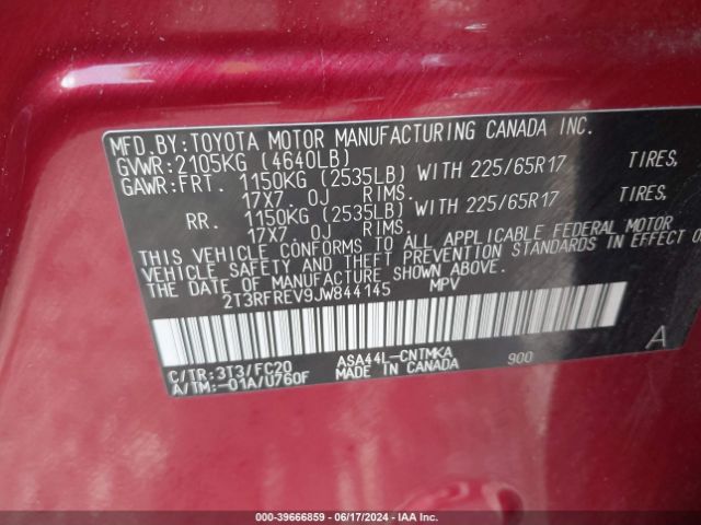 2T3RFREV9JW844145 Toyota Rav4 Xle