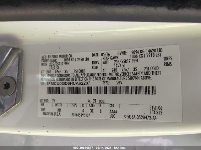 Ford ESCAPE SE 2017 1FMCU0GD6HUA62237 Image 9
