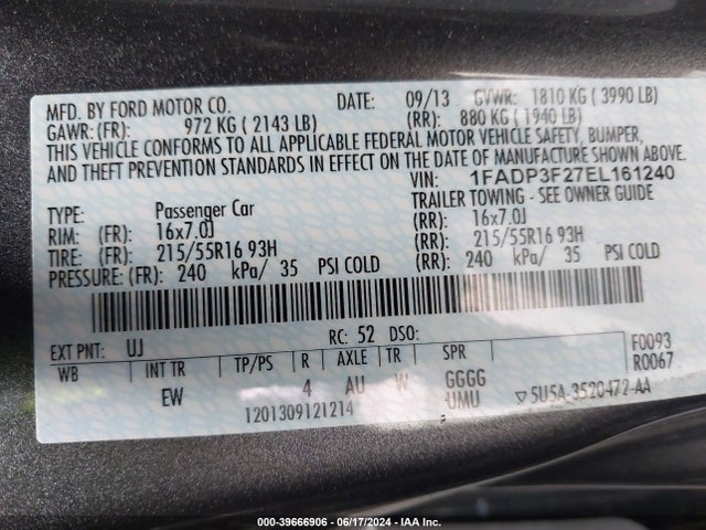 Ford FOCUS SE 2014 1FADP3F27EL161240 Image 9