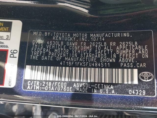 Toyota CAMRY LE 2015 4T1BF1FK5FU484511 Image 9