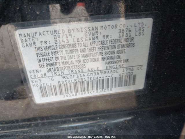 3N1AB7AP3KY338085 Nissan SENTRA SR