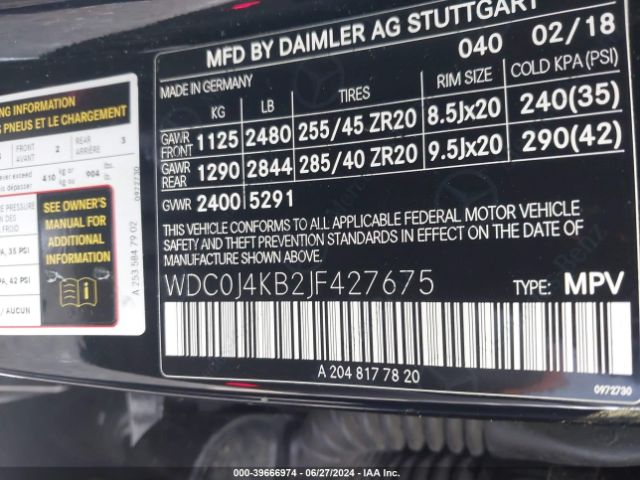 WDC0J4KB2JF427675 Mercedes-Benz Glc 300 Coupe 4matic