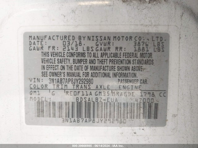 Nissan SENTRA S 2018 3N1AB7AP8JY292980 Image 9
