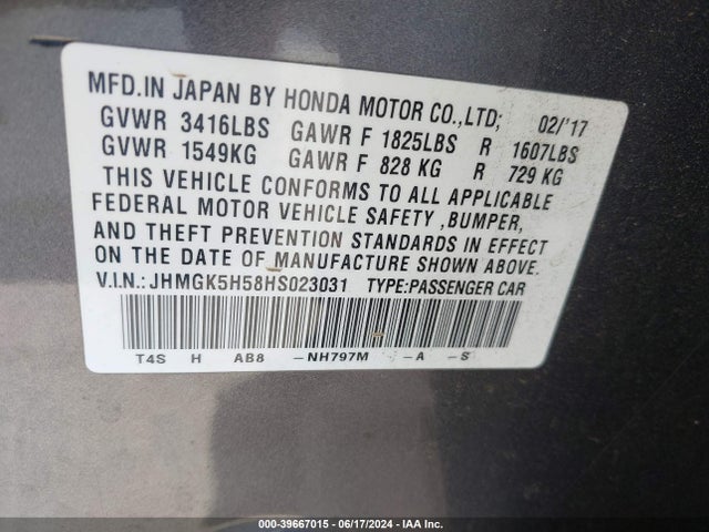 Honda FIT LX 2017 JHMGK5H58HS023031 Image 9