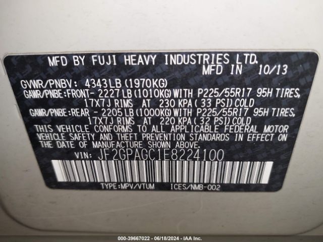 JF2GPAGC1E8224100 Subaru Xv Crosstrek 2.0i Limited