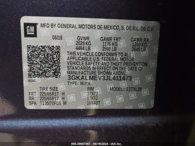 3GKALMEV3JL411473 GMC Terrain Sle