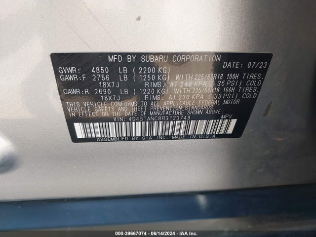 Subaru Outback Limited 2024 4S4BTANC8R3133749 Image 9