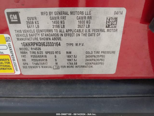 1GKKRPKD9EJ333164 GMC Acadia Sle-2