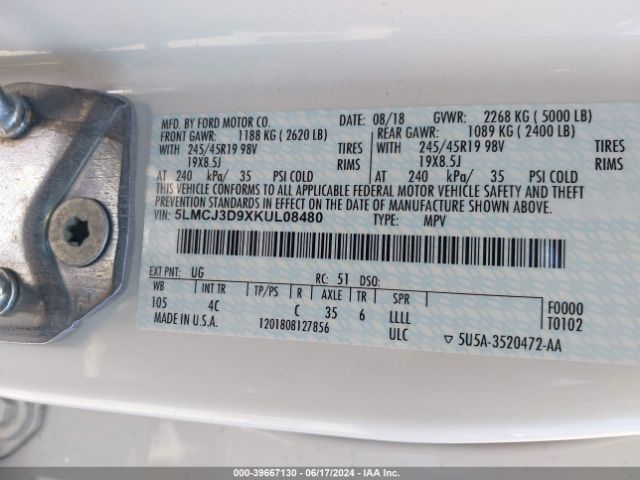 5LMCJ3D9XKUL08480 Lincoln Mkc Reserve