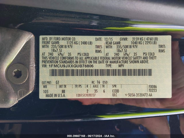 Ford Escape Titanium 2016 1FMCU9JXXGUB78806 Image 9