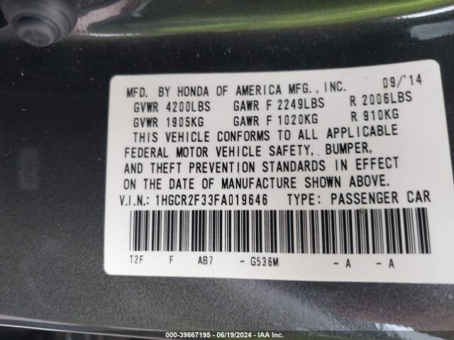 1HGCR2F33FA019646 Honda ACCORD LX