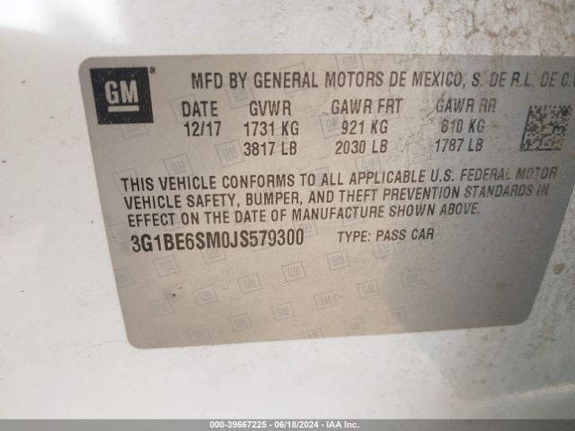 3G1BE6SM0JS579300 Chevrolet Cruze Lt Auto