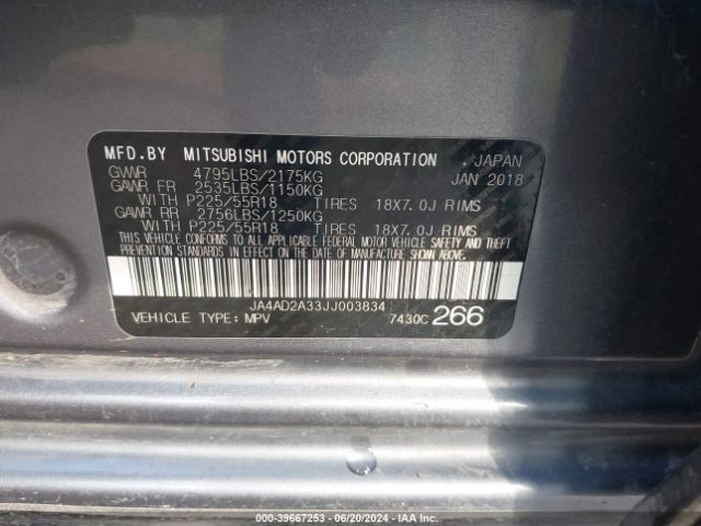 JA4AD2A33JJ003834 Mitsubishi Outlander Es