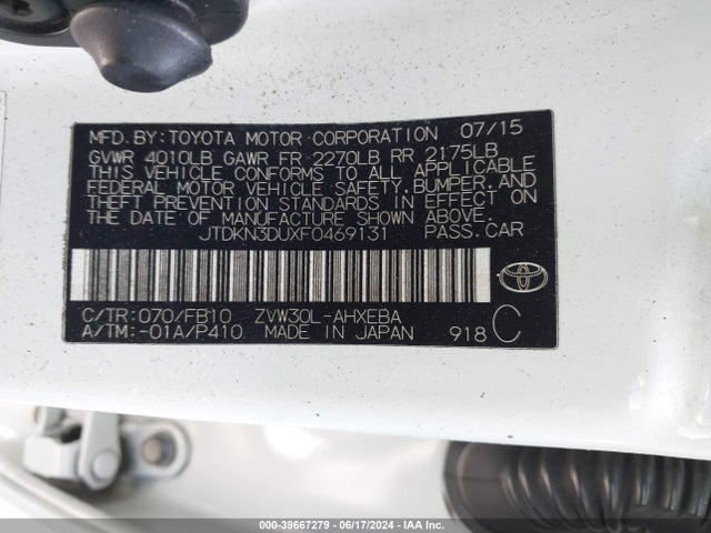 Toyota Prius Two 2015 JTDKN3DUXF0469131 Image 9