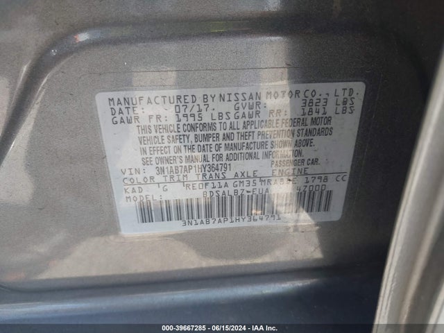 Nissan SENTRA S 2017 3N1AB7AP1HY364791 Image 9